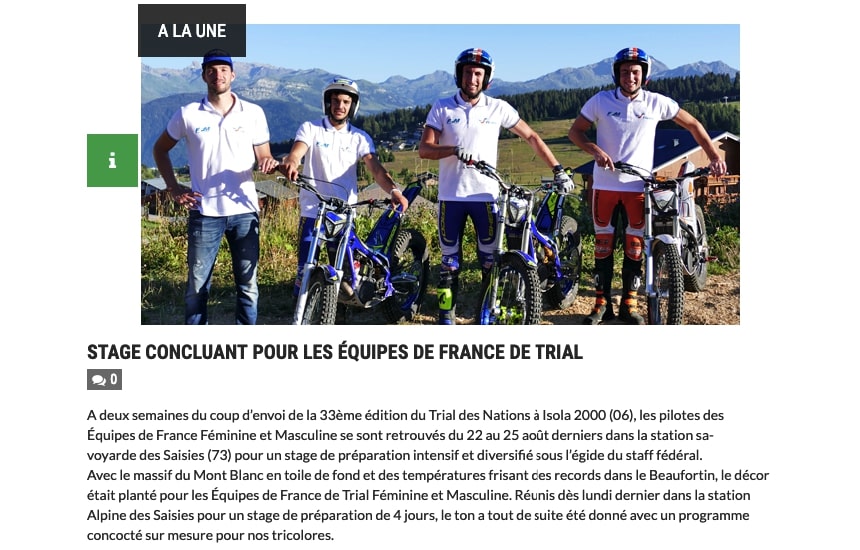 Stage Equipe de France de Trial Moto